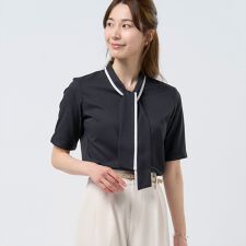 【COFREX】  配色ボウタイブラウス 五分袖 レディースデザインシャツ