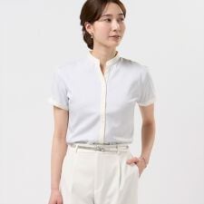 【COFREX】  配色スキッパーブラウス 半袖 レディースデザインシャツ