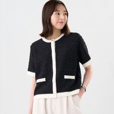 ニット 7Gツイード風カーディガン 半袖 レディース