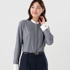 【COFREX】 スタンド 配色ブラウス 長袖 レディースデザインシャツ