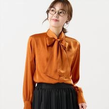 クラッシュスエード ボウタイブラウス 長袖 レディース