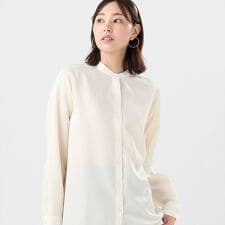 サテン ワイドシルエット スタンド衿 シャツ 長袖 レディース