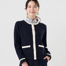 アウター 配色 ニットジャケット レディース