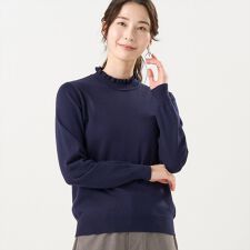 ニット もちもち フリルネック プルオーバー レディース