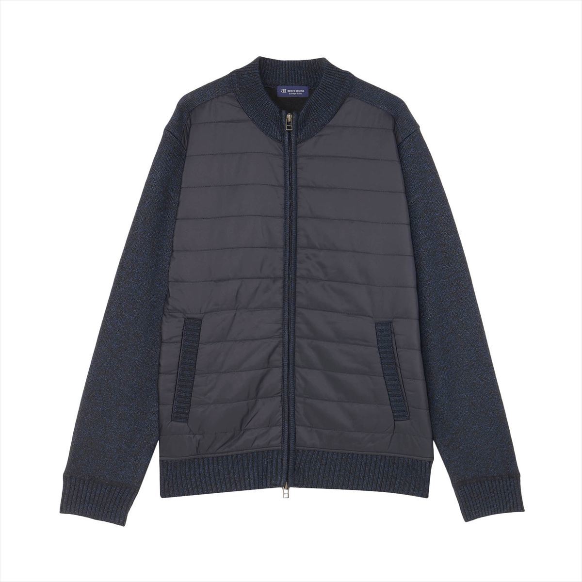 【グリーン】ニット 前身タフタ 裏フリース ブルゾン メンズ BM05J501DM10X00-70 BRICK HOUSE by Tokyo Shirts - 【グリーン】ニット 前身タフタ 裏