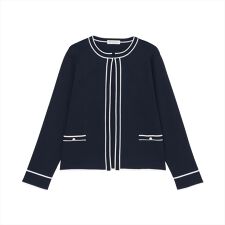 アウター 配色パイピング ニットジャケット レディース