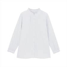 シルキーサテン バンドカラーフリル ブラウス 長袖 レディース