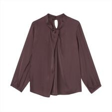 変形タックサテン ブラウス 長袖 レディース