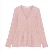 ニット リブ編みフレア Vネック カーディガン レディース