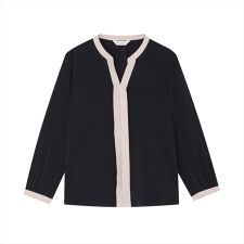 シルキーサテン 配色スキッパー ブラウス 長袖 レディース