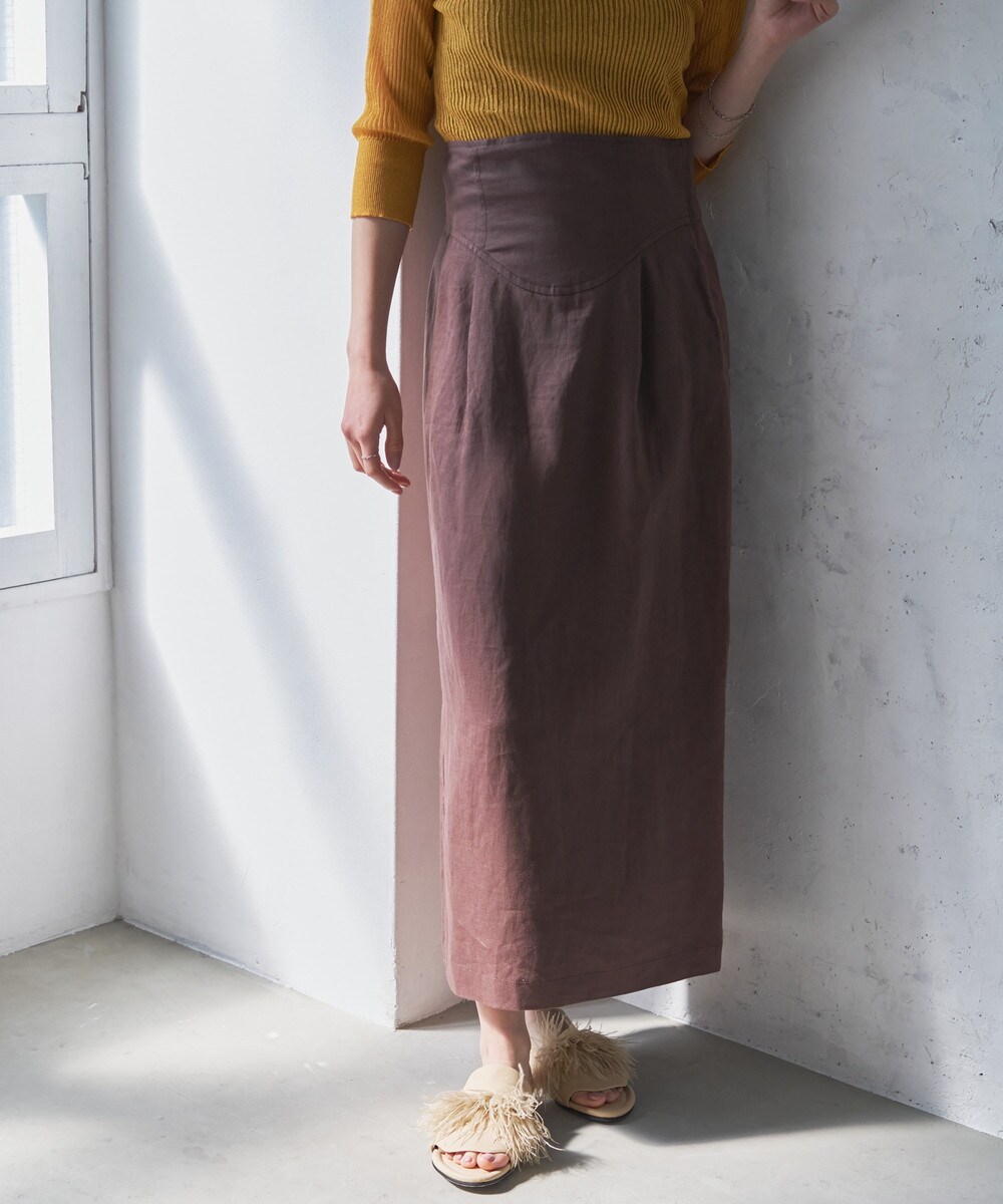 2サイズ展開/セットアップ対応】リネンキャンバスハイウエストロング
