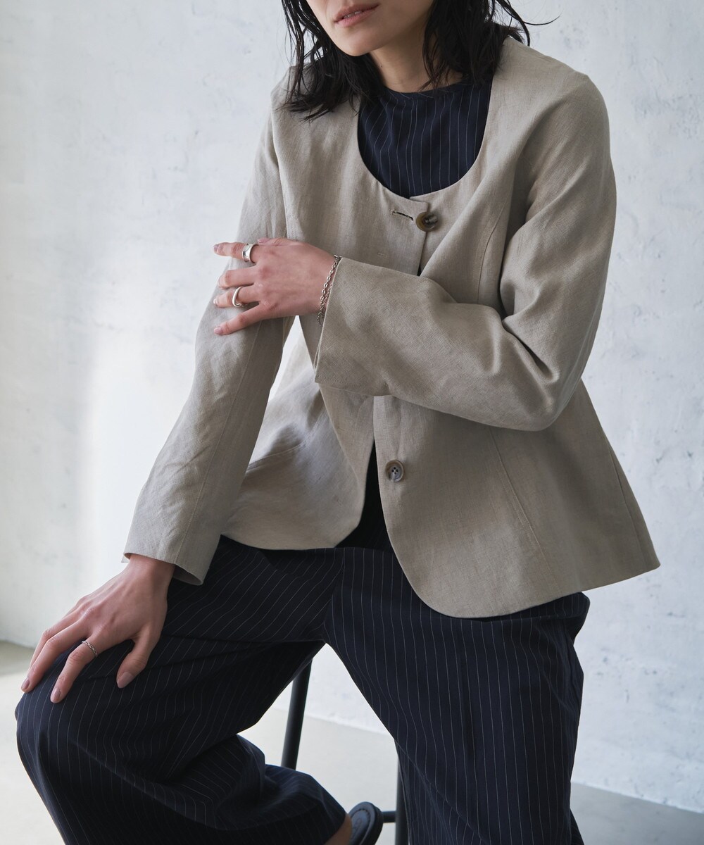史上最も激安 Audrey and Wad】リネンキャンバスノーカラージャケット John ジャケット・アウター