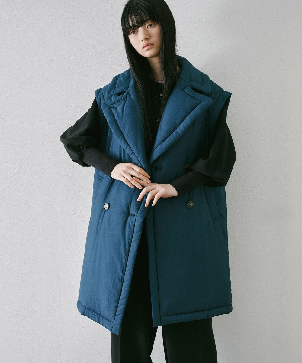 Audrey and John Wadコットンシルク厚中わたビッグカラーベスト 優待価格[Audrey and John Wad]コットンシルク厚中わたビッグ