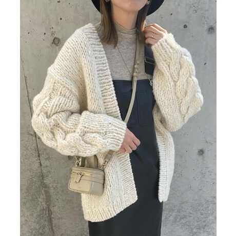 Audrey and John Wad】手編みペルーニットケーブルカーディガン  