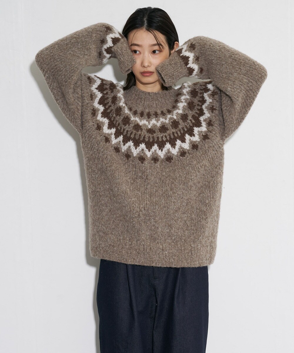 美品　オードリーアンドジョンワッド 手編み　ノルディック柄　ペルー製ニット Audrey and John Wad】手編みペルーニットノルディック柄プル
