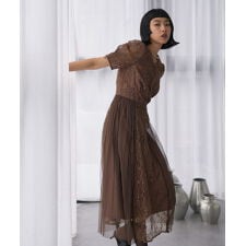 【Audrey and John Wad】ラメレース×チュールプリーツドレス