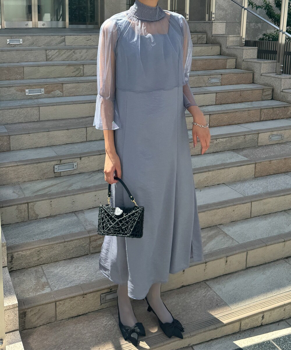 ランドワーズセレクト（LANDWARDS SELECT）/【Rennka】ハイネックチュールレイヤードワンピース Rennka】ハイネックチュールレイヤードワンピース | ランドワーズ