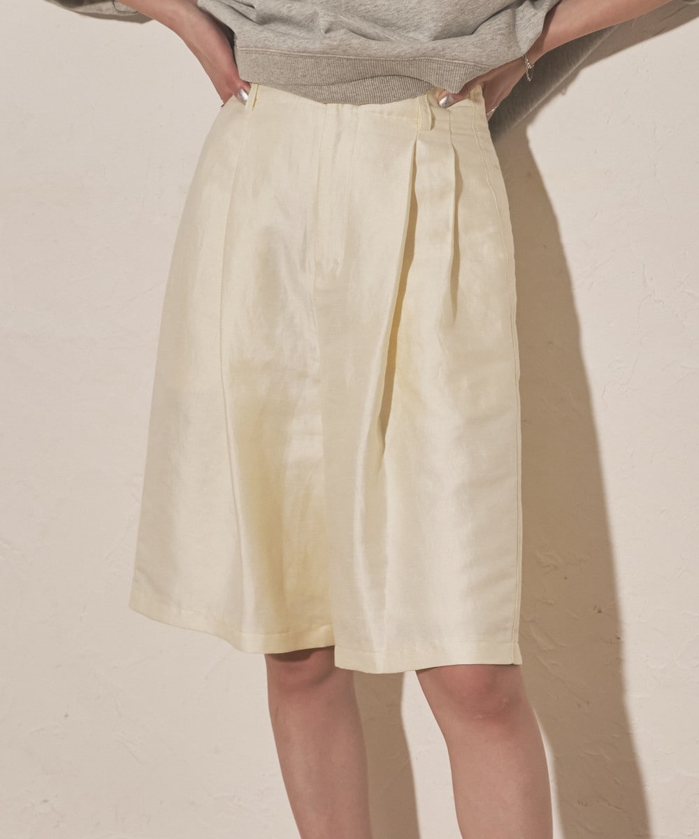 セットアップ対応/リネン/華奢見え】ハイウエスト2タックハーフパンツ