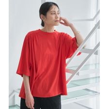 五分袖ギャザービッグTシャツ-手洗い可-