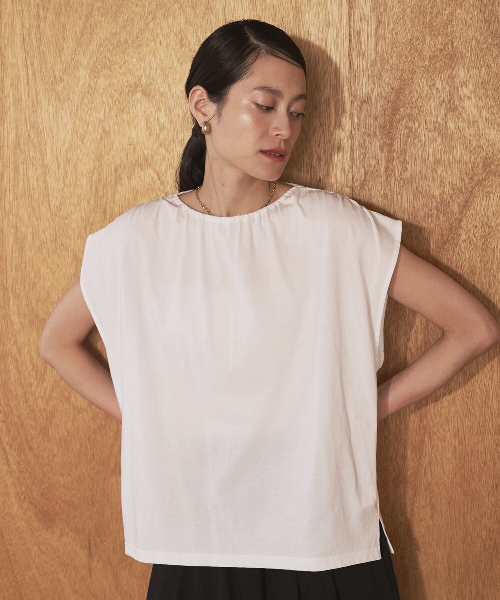 ギャザーネック後ろリボンTシャツ-手洗い- ギャザーネック後ろリボンTシャツ-手洗い- | オードリーアンド
