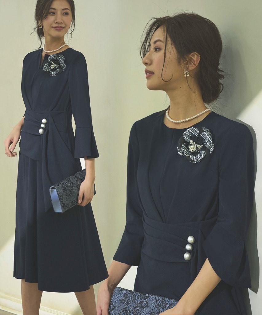 S～3L】タック＆フレア・スクエアネックワンピースドレス | ルイルエ