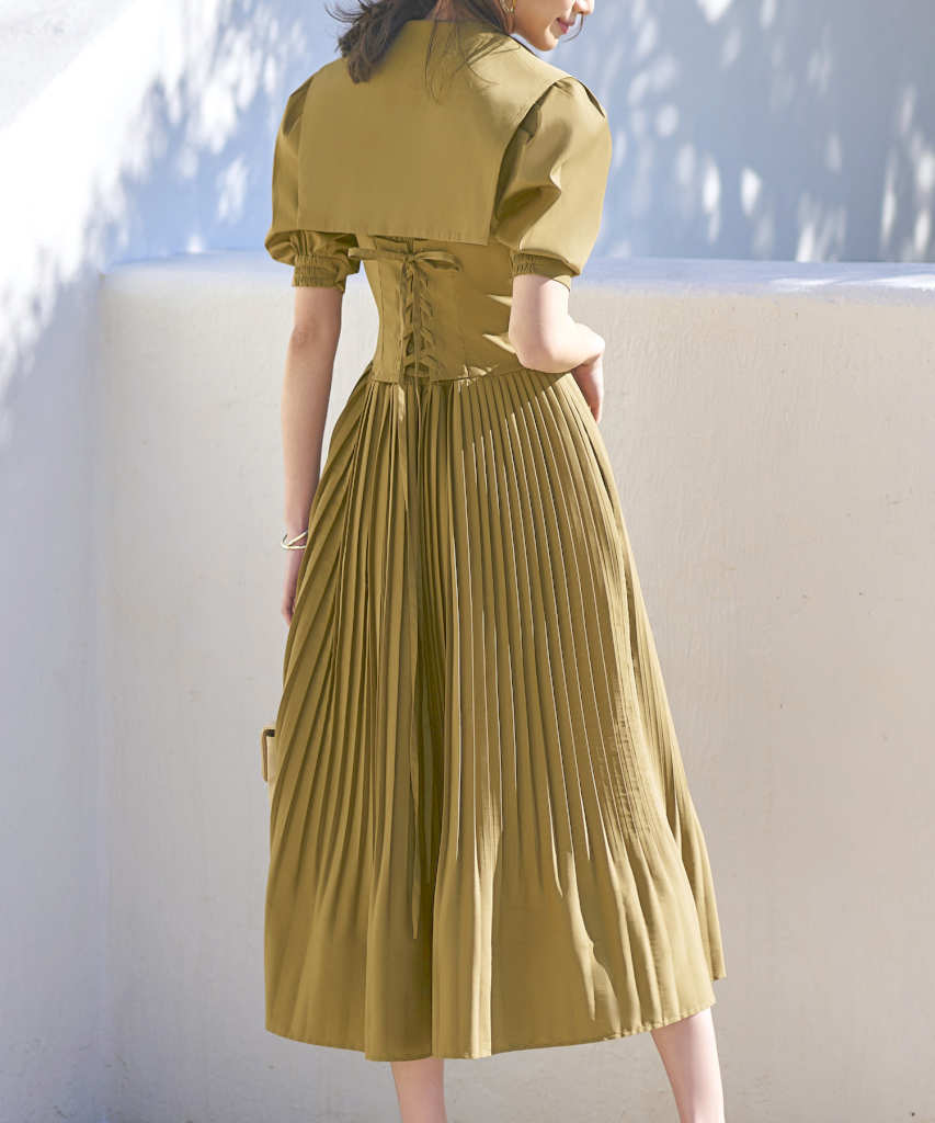 S～3L】ビッグカラーティアードプリーツワンピース | ルイルエ