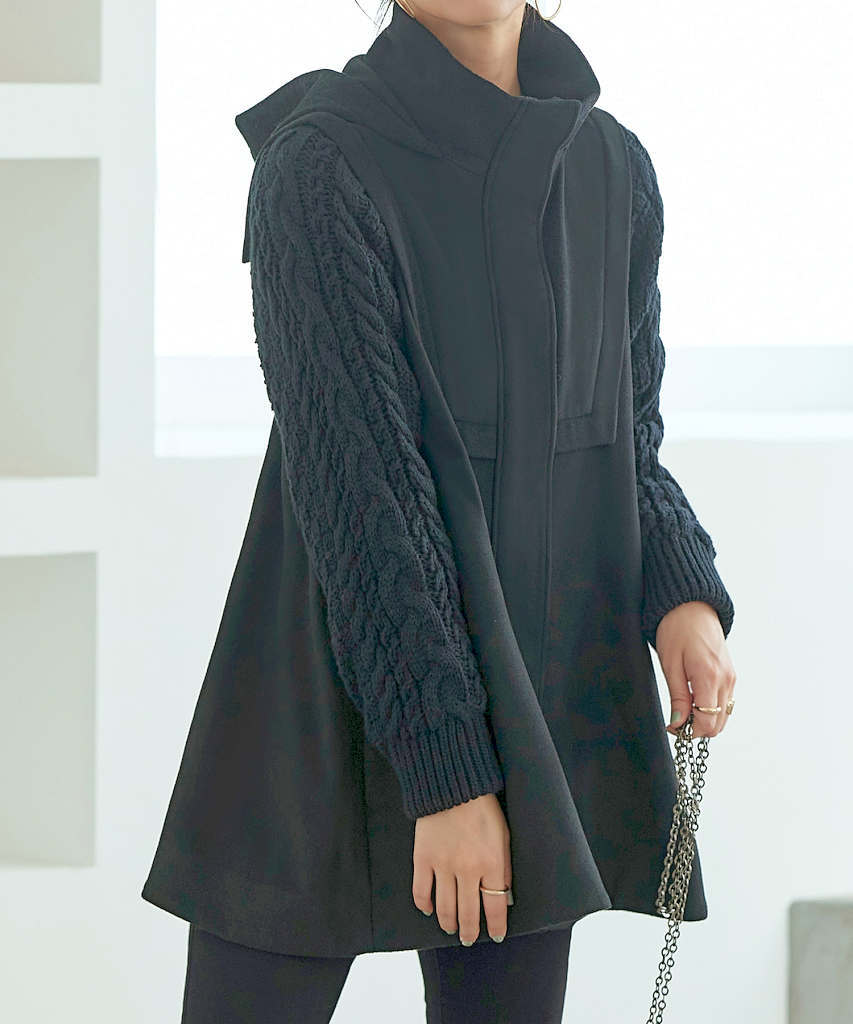 ニットケーブルスリーブケープ風コート「K1166」-RUIRUE BOUTIQUE