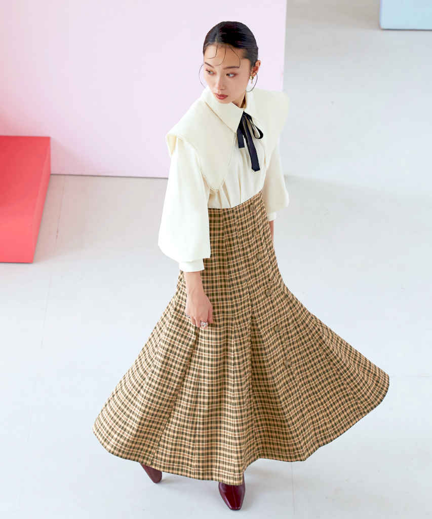 S～3L】ミックスツイードコンビ・ロングナローワンピースドレス | ルイ