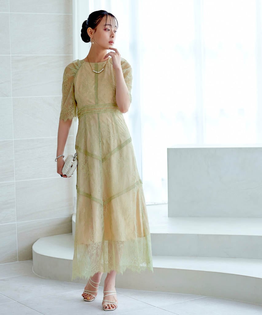 2wayドットストーンギャザーチュールAラインドレス | レジャ(Leja