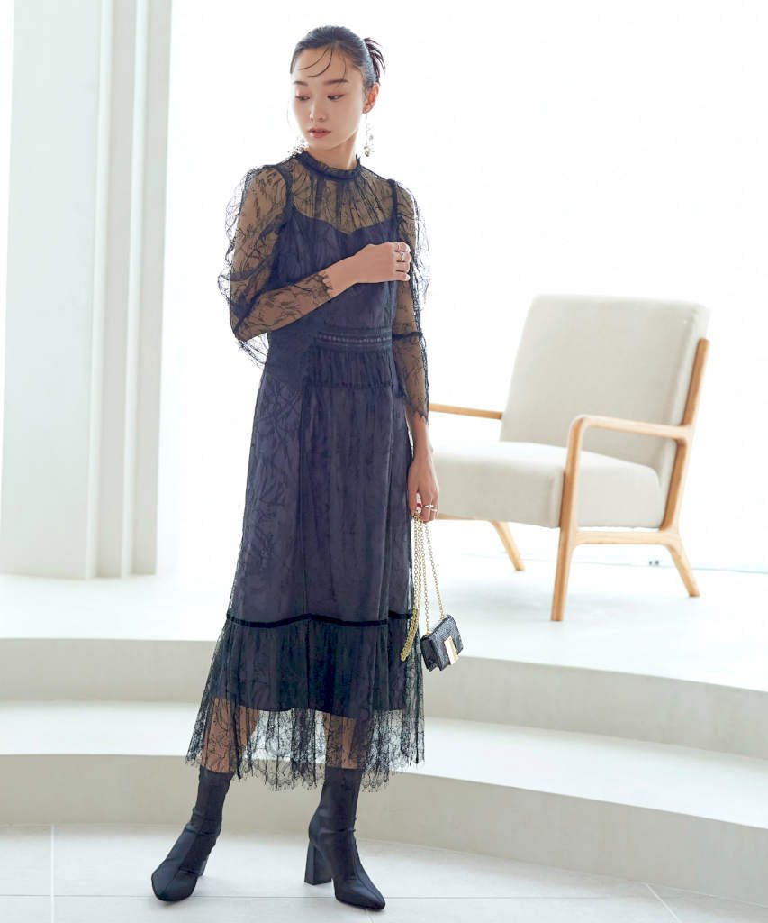 ルイルエブティック（RUIRUE BOUTIQUE）/【S〜3L】レースIラインティアードワンピースドレス S～3L】レースIラインティアードワンピースドレス | ルイルエ