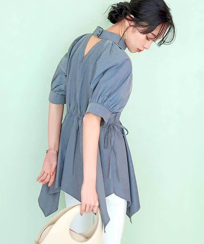 ブラウス シャツ 「M、Lサイズ展開／オケージョン対応可／ペプラム」パフスリーブブラウス レディース Lace Ladies タック パフスリーブ ジョーゼット ブラウス シャツ