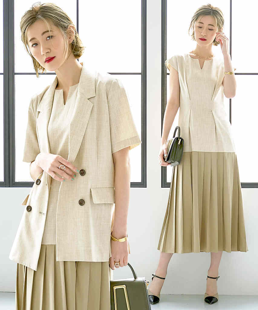 S～3L】クロップドテーラードジャケット＆マーメイドワンピーススーツ