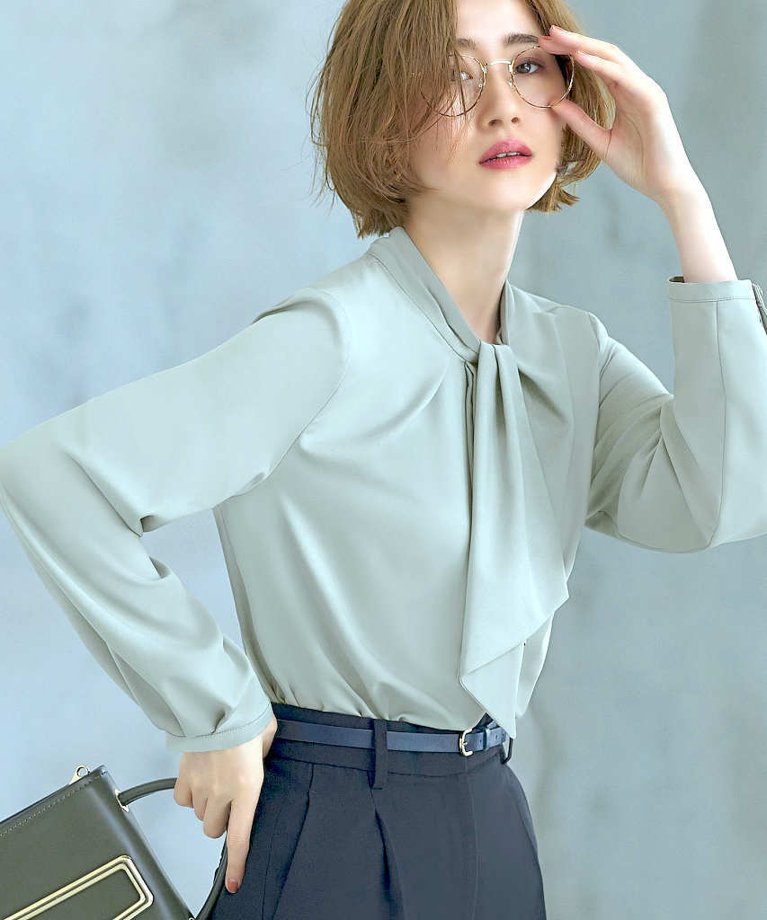 ルイルエブティック RUIRUE BOUTIQUE 【ドレスアップデコルテ ブラウスシリーズ】タックスタンドカラー オーガンジーシアーボウタイブラウス セール】洗える ｜【ドレスアップデコルテ ブラウスシリーズ