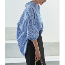 【XS～L】ストライプオーバーサイズ長袖シャツ
