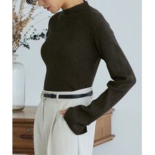 【M、L】【洗える】ネックが選べるデザイン　袖口スリットリブニット