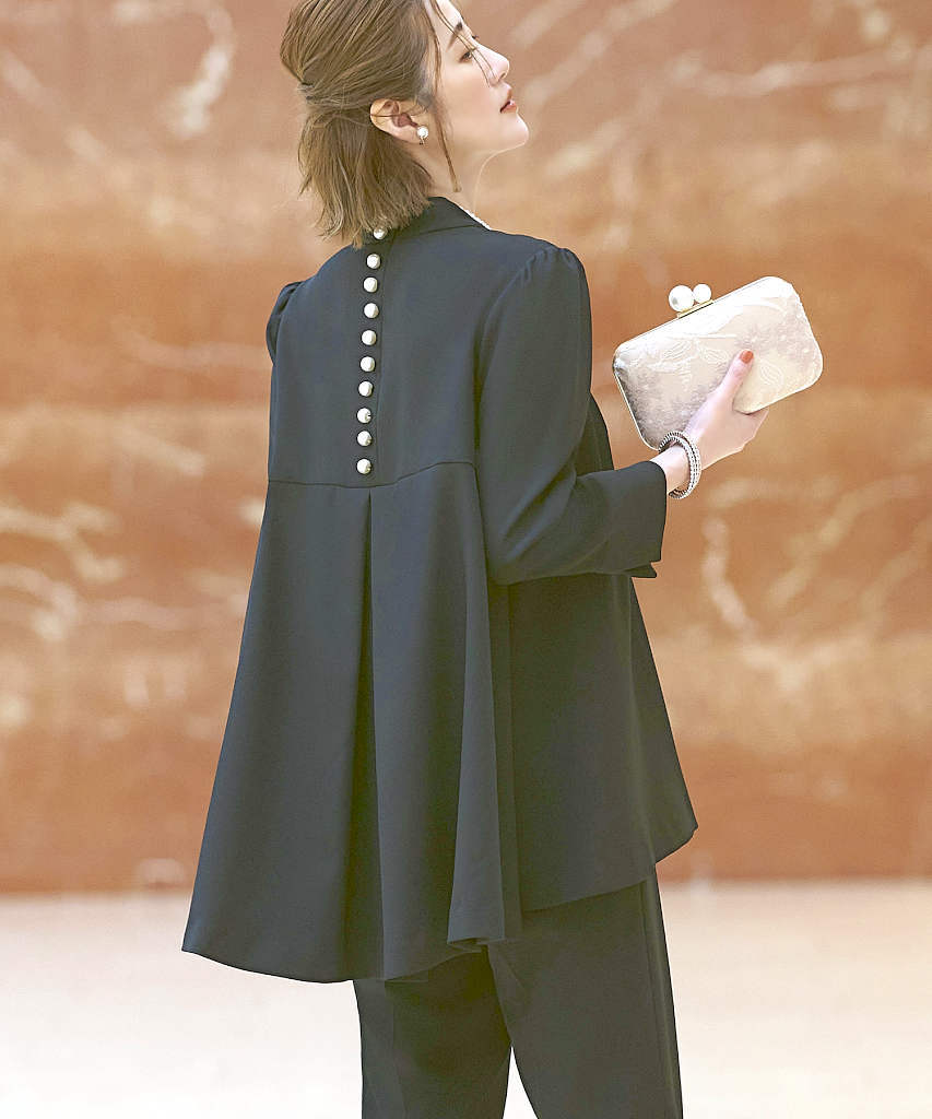 S～3L】パールネックレッグオブマトンスリーブ＆ センタースリット