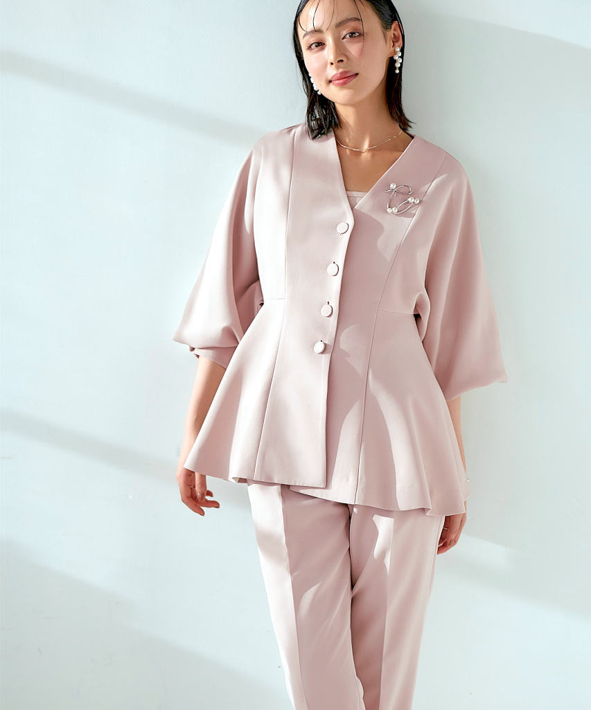 ルイルエブティック（RUIRUE BOUTIQUE）/【S〜3L】ノーカラードルマンスリーブペプラムパンツスーツ S～3L】ノーカラードルマンスリーブペプラムパンツスーツ | ルイルエ