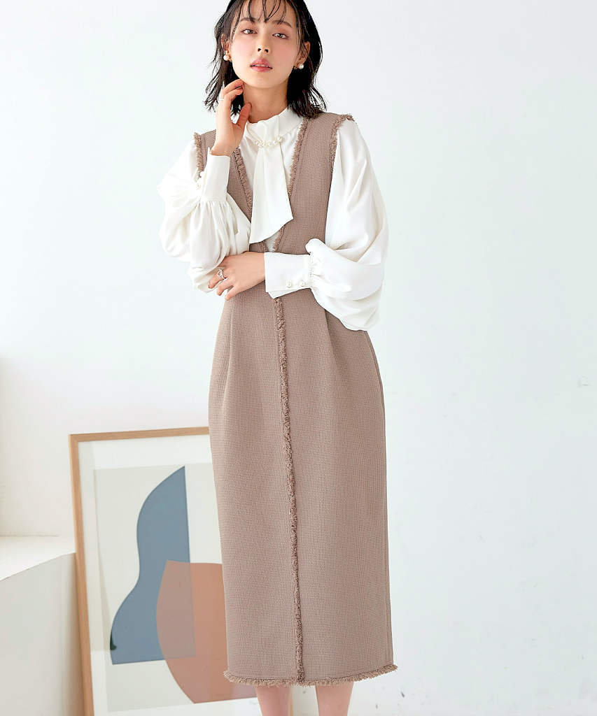 パール付け襟タックフレアトップス+シークレットゴムパンツセットアップ ルイルエブティック RUIRUE BOUTIQUE 【オケージョン対応】2WAY