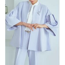 【S～3L】ノーカラーフレアースリーブパンツスーツ