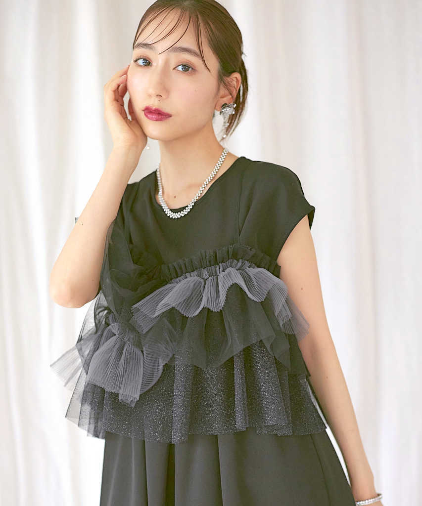 ルイルエブティック（RUIRUE BOUTIQUE）/【洗える/S〜3L】マルチWayチュールTOPS＆フレンチスリーブワンピースセット 洗える/S～3L】マルチWayチュールTOPS＆フレンチスリーブワンピース