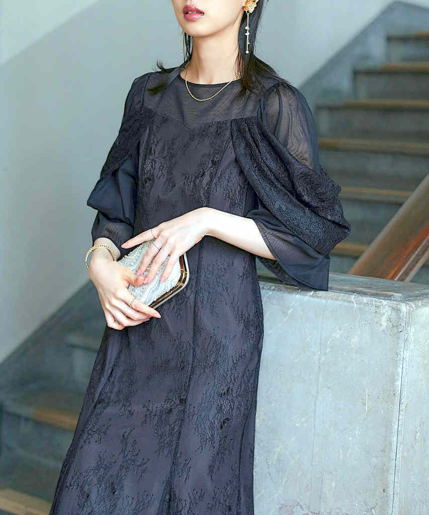 S～LL】レースオフショル・マーメイドフレアワンピースドレス | ルイ