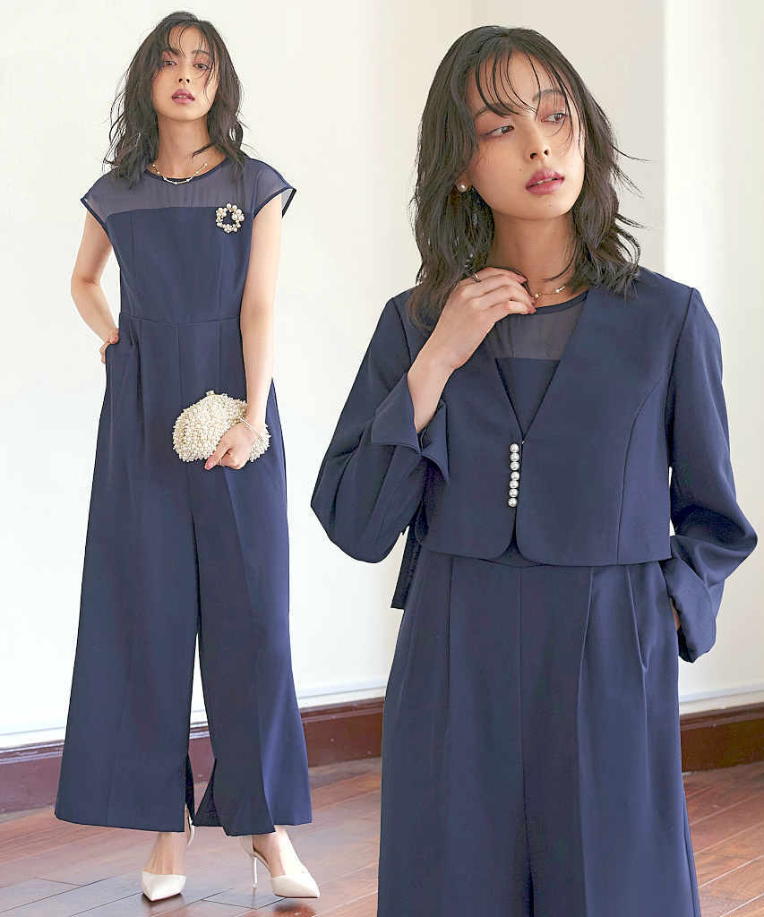 ルイルエブティック RUIRUE BOUTIQUE ボリュームスリーブペプラムトップス＆テーパードパンツセットアップ （ブラック×ドット） S～LL】ボリュームスリーブペプラムトップス＆テーパードパンツ