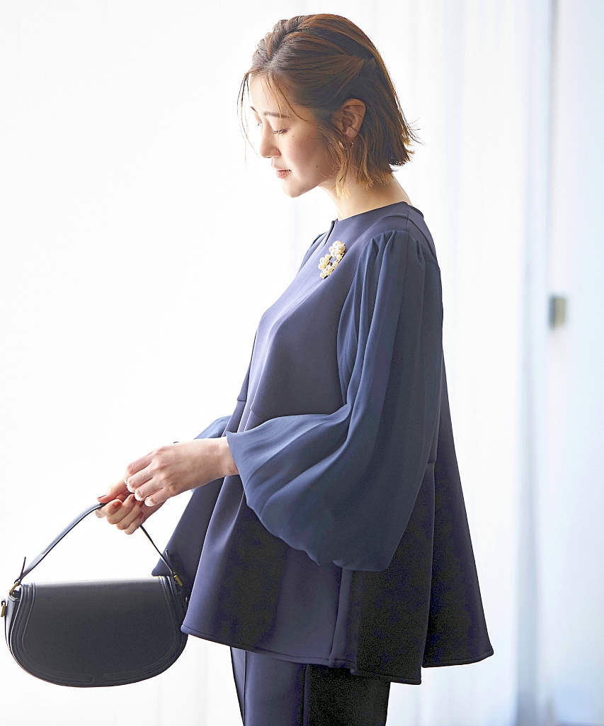 S～LL/洗える】シアースリーブトップス＆ピンタックパンツダンボール