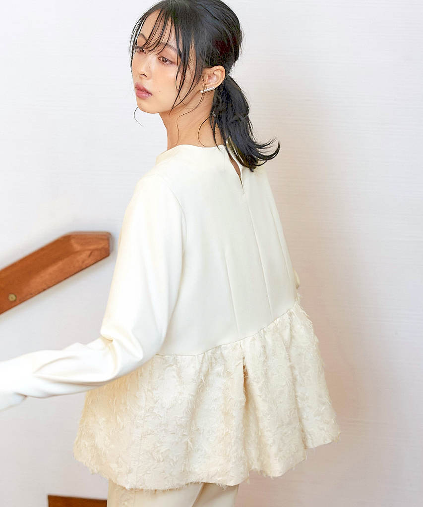 S～LL】スリットスリーブペプラムトップス＆テーパードパンツ