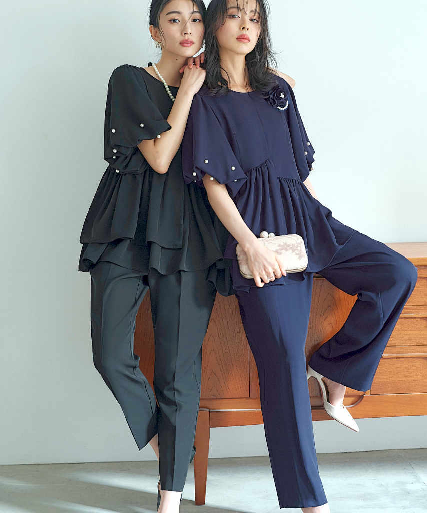 ルイルエ ブティック　セットアップ　パンツ　ゴム　ストレッチ　洗える　ネイビー ルイルエブティック RUIRUE BOUTIQUE 選べる6タイプ洗える