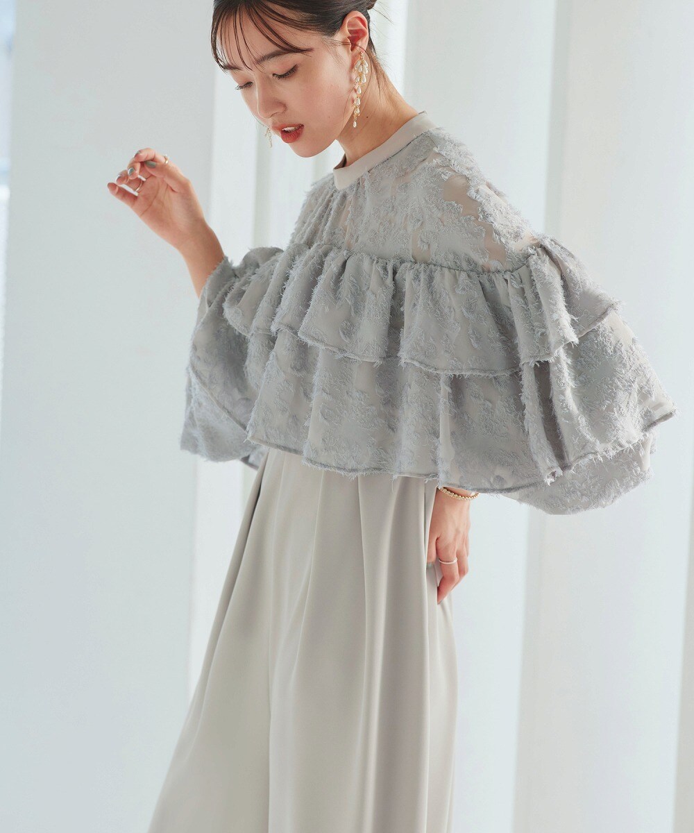 ルイルエブティック RUIRUE BOUTIQUE シアーカットジャカードコンビパンツドレス （ライトグレー） ルイルエブティック RUIRUE BOUTIQUE シアーカットジャカード