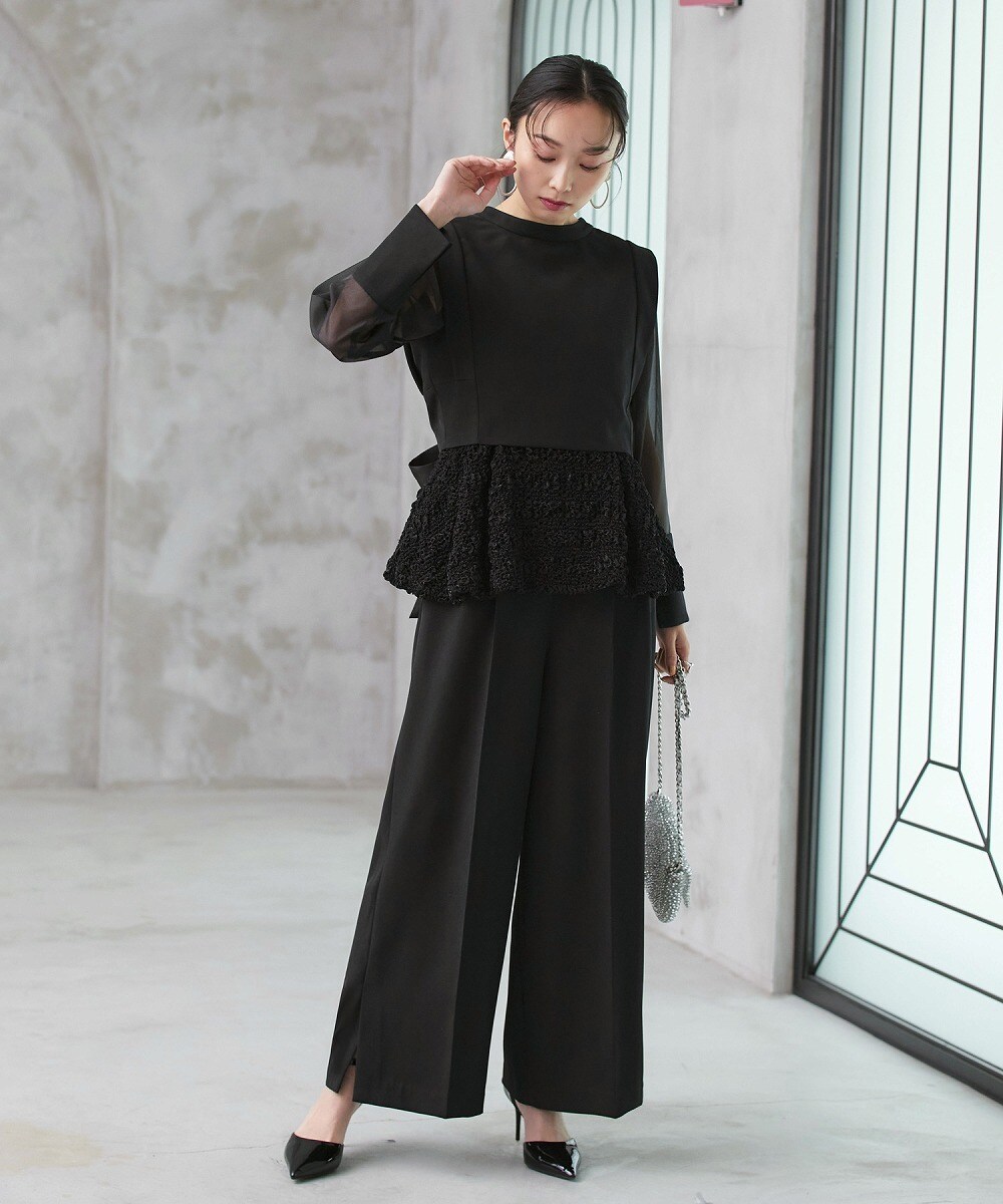 ルイルエブティック RUIRUE BOUTIQUE バックリボントップス＆ペプラムオールインワンセットアップ （ベージュ） ルイルエブティック RUIRUE BOUTIQUE バックリボントップス