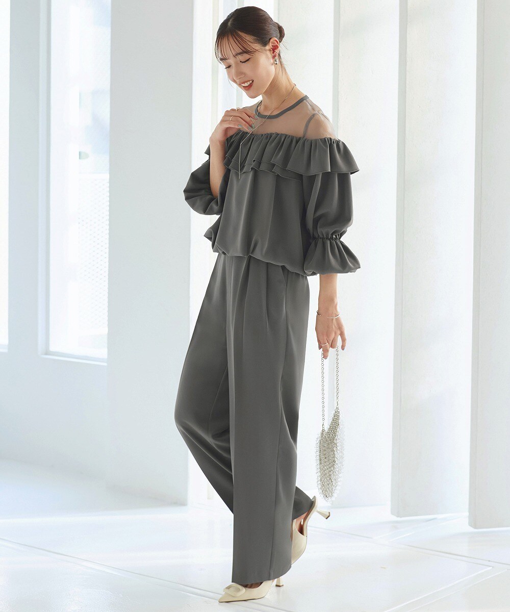 ルイルエブティック（RUIRUE BOUTIQUE）/【ストレッチ】華やぎセットアップドレス 立体レーストップス/テーパードパンツ ストレッチ】華やぎセットアップドレス 立体レーストップス/テーパード