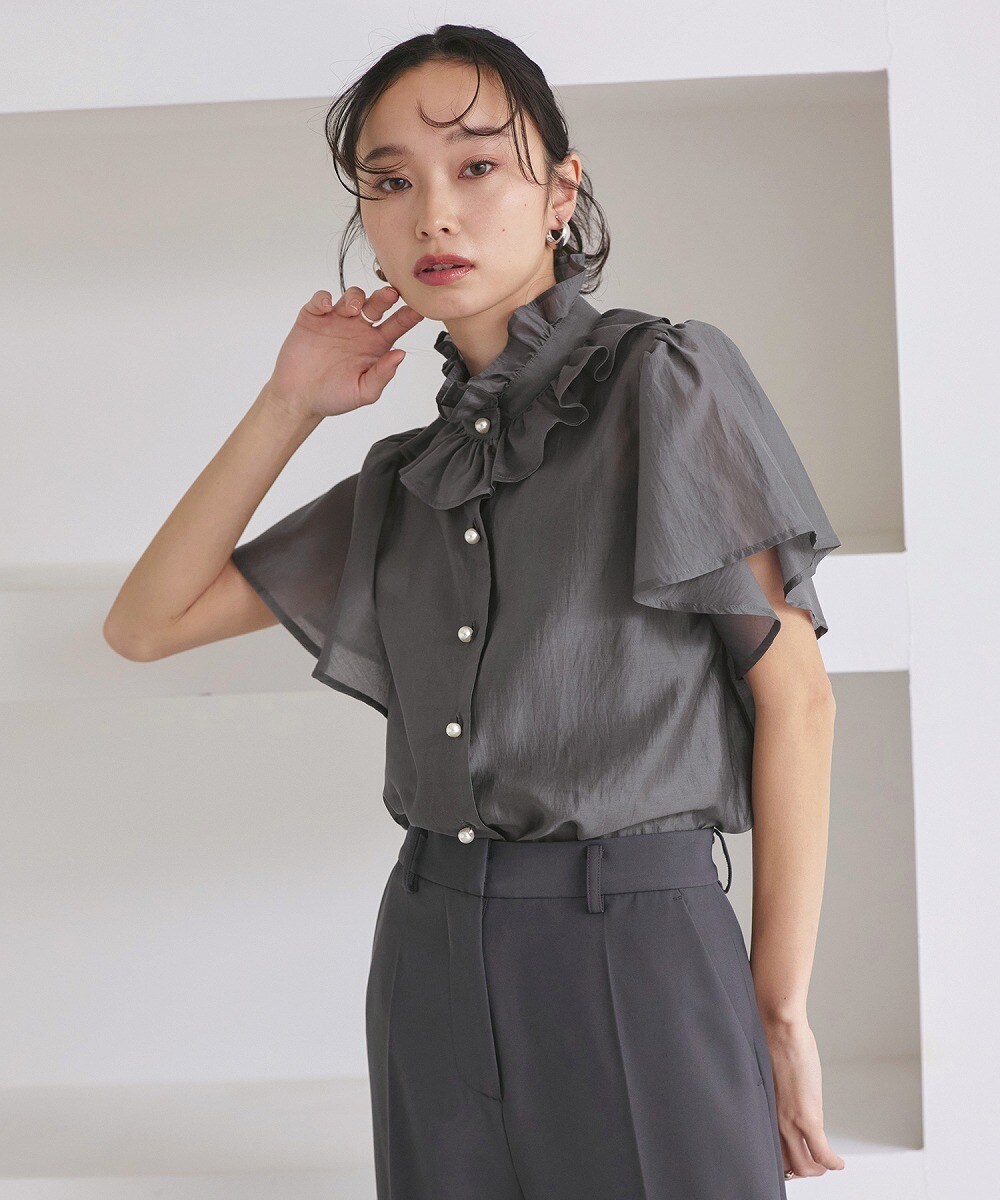 ルイルエブティック RUIRUE BOUTIQUE 選べるデザイン パールボタンフレンチスリーブブラウス（Aタイプ/プリーツカラー） （プリーツ襟/ス ルイルエブティック RUIRUE BOUTIQUE 選べるデザイン パール