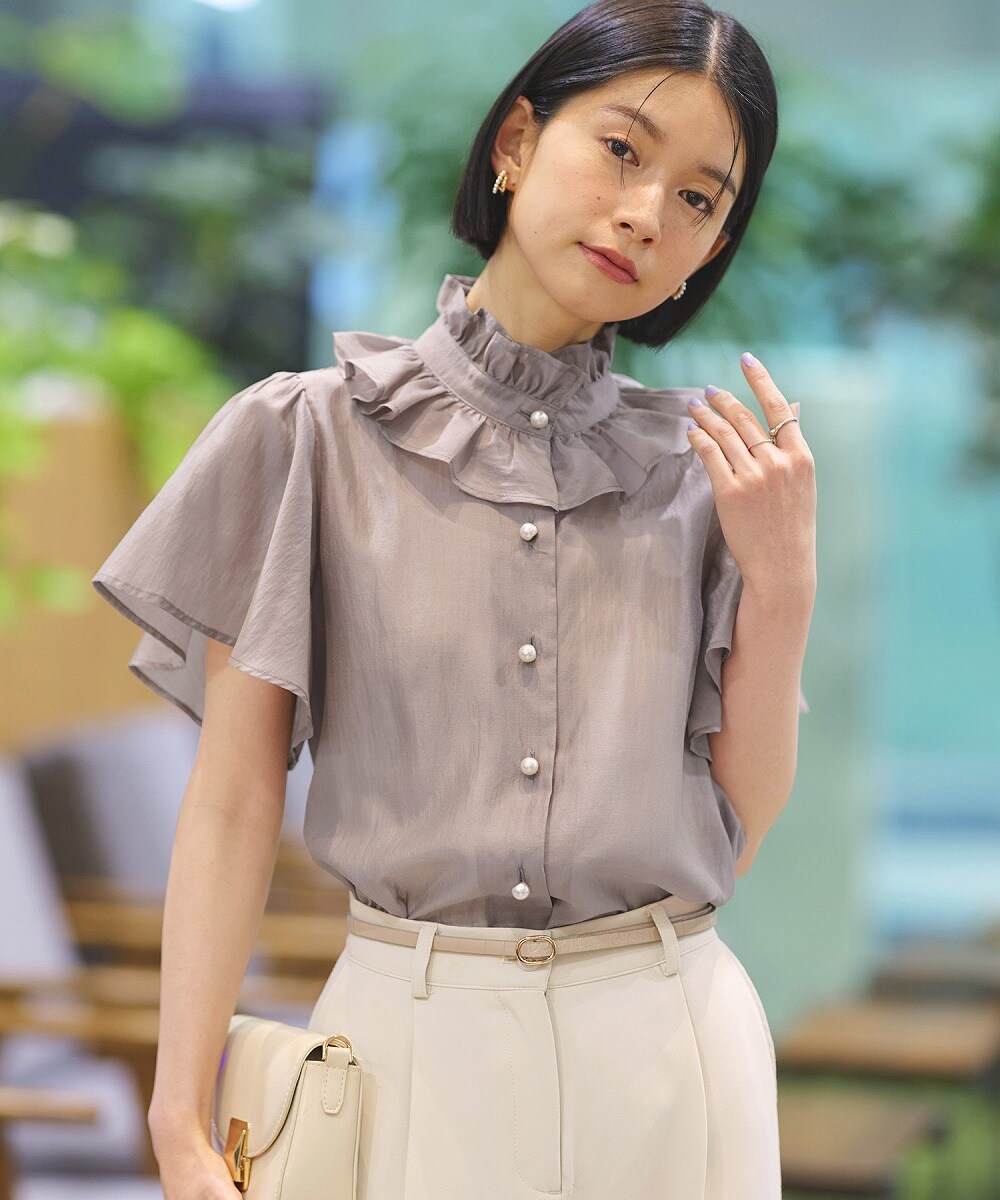 ルイルエブティック RUIRUE BOUTIQUE 選べるデザイン パールボタンフレンチスリーブブラウス（Aタイプ/プリーツカラー） （プリーツ襟/ブ ルイルエブティック RUIRUE BOUTIQUE 選べるデザイン パール
